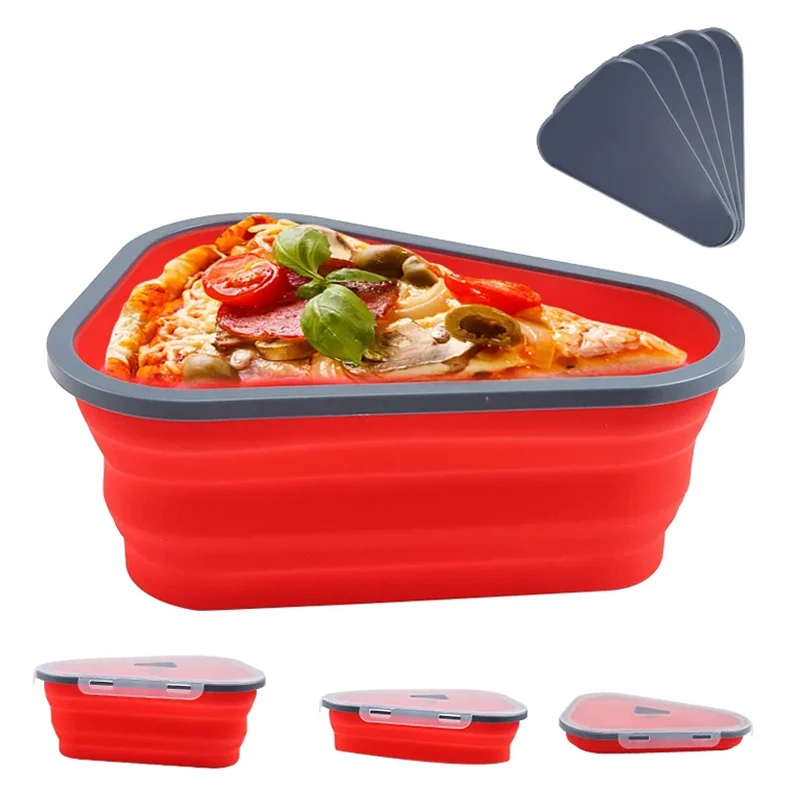 Reusable foldable pizza pack box storage box portable collapsible silicone pizza box container with 5 trays