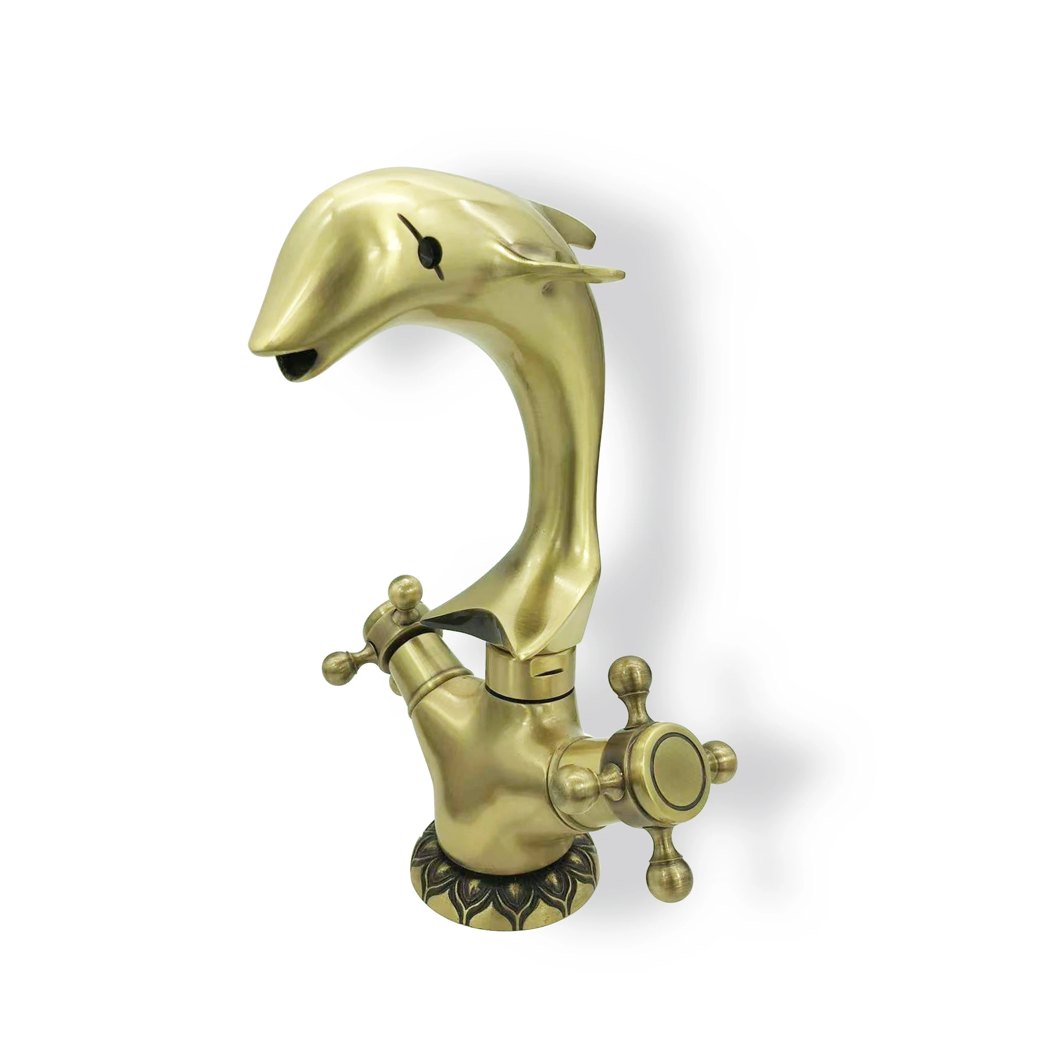 BANGQI Antiqued Dolphin Brass Faucet New Single-Hole Mount Ceramic Valve Core for Hot and Cold Water Taps in Kitchen Bathroom