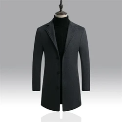 2021 fashion wool blends casual business mens leisure overcoat single breasted mid long trench coat for men