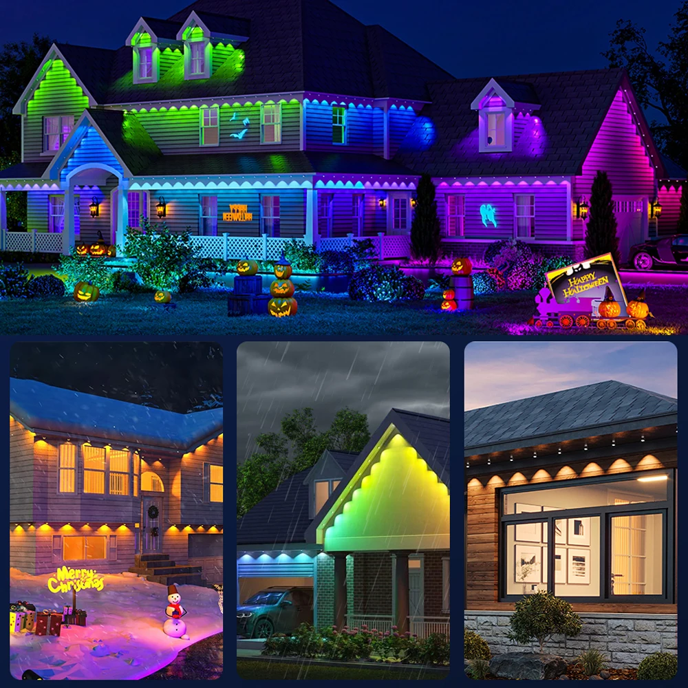 Ip65  Eaves  Lights APP Controls Led string Lights Permanent Christmas Lighting Outdoor Waterproof For  Roof Holiday  Smart Rgb