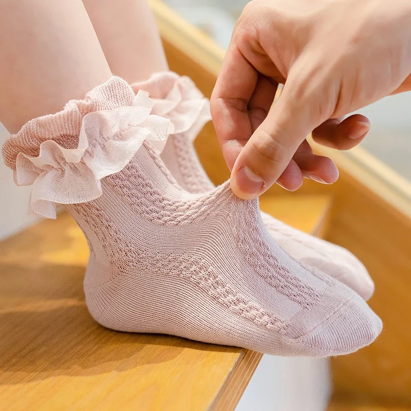  New spring and autumn girls lace net Breathable Solid Color Sweet Kids Socks Baby organic cotton child