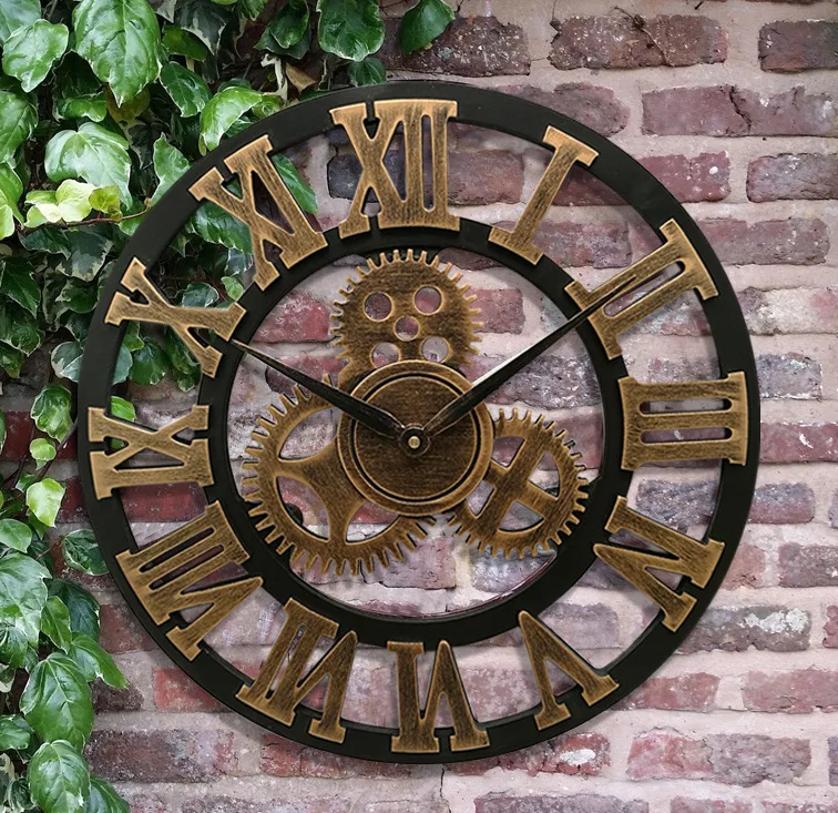 Antique gear clock American living room wall clock mute custom creative clock home wood 3D wholesale clock