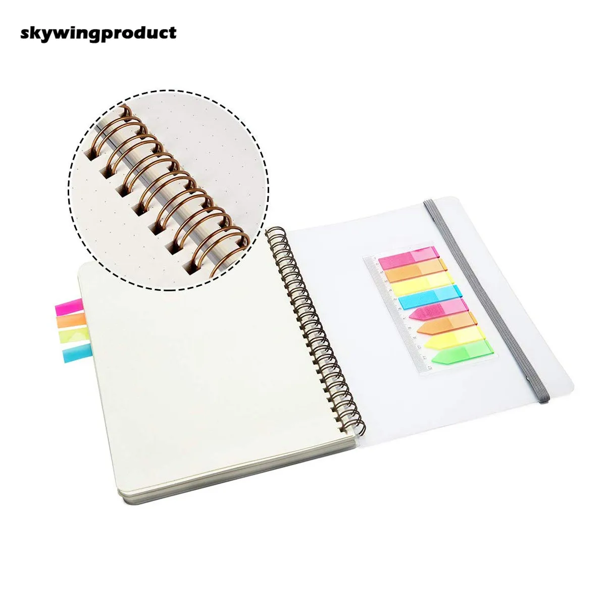 Skywing product 100gsm Thick Paper 80 Sheets Bullet Dot Grid Spiral Notebook With Elastic Band Closure and Colorful Stickers