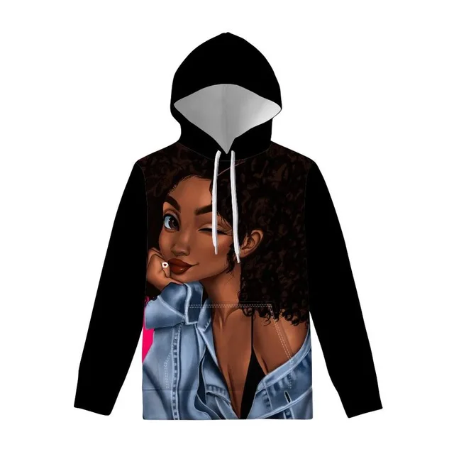 Custom Logo Long Sleeve Black Art African Girls Printing Fashion Hip Hop Pullover Ladies Women Hoodies Sweatshirt