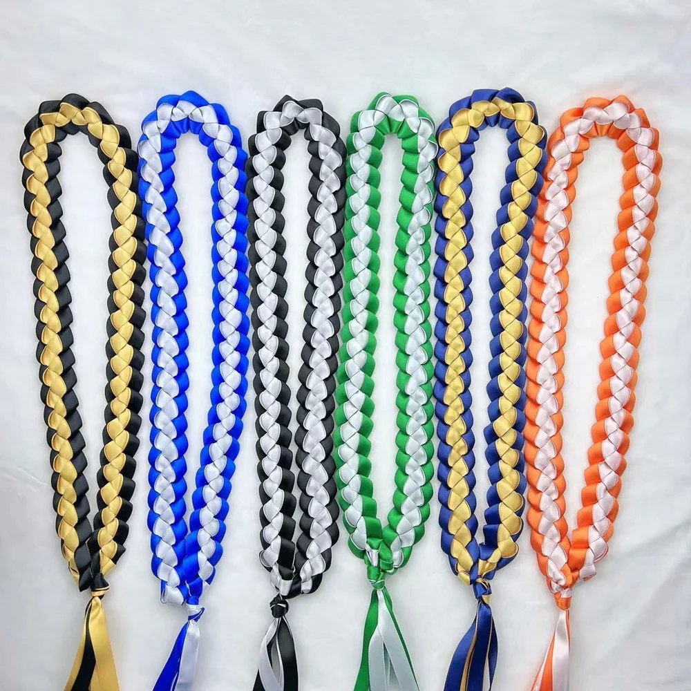 Graduation Gift Handmade Double Braided Necklace Adjustable 2024 Graduates Ribbon Lei