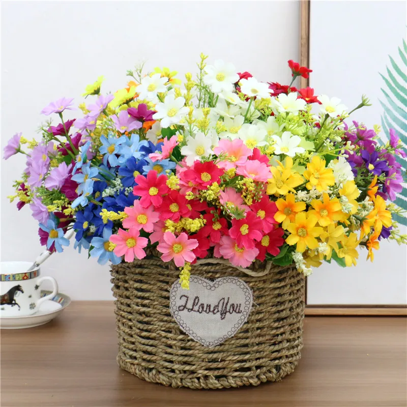 One Bouquet 7 Branch 28 Heads Cute Silk Daisy Artificial Decorative Flower DIY Wedding Flower Bouquet Home Room Table Decoration