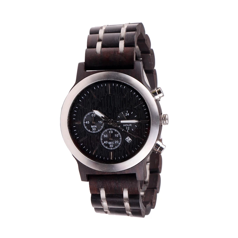 SOPEWOD Hot Products Cool Stainless Steel Military Watches Black Wood Watch In Wooden Gift Box