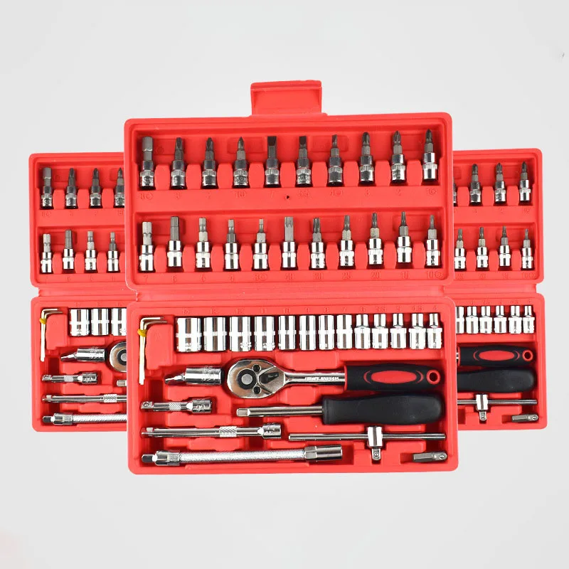 46pcs car repair tool set 1/4 socket wrench set herramientas para mecanic automotriz auto repair tool kit with plastic box