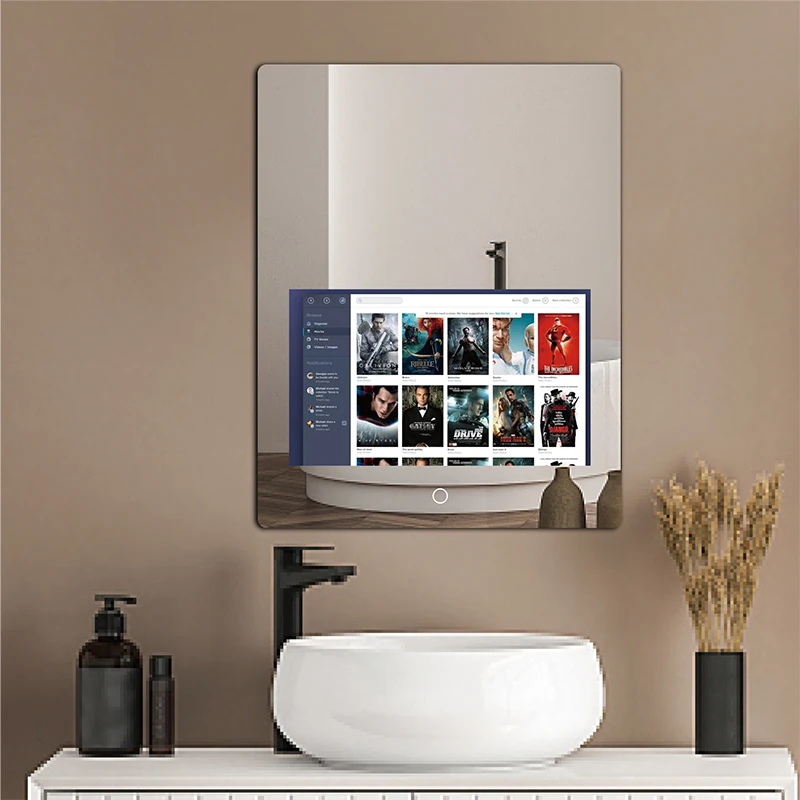 FUDAKIN Android Mirror Touch Screen Television Smart Led Anti Fog Mirror for Bathroom With Bluetooth Music Speaker