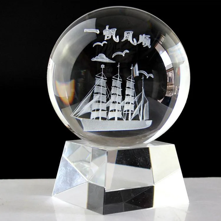 Oem / Odm 3d Laser Engraved Crystal Ball Custom Size Clear Ball With Glass Base For Business Gifts And Home Decoration