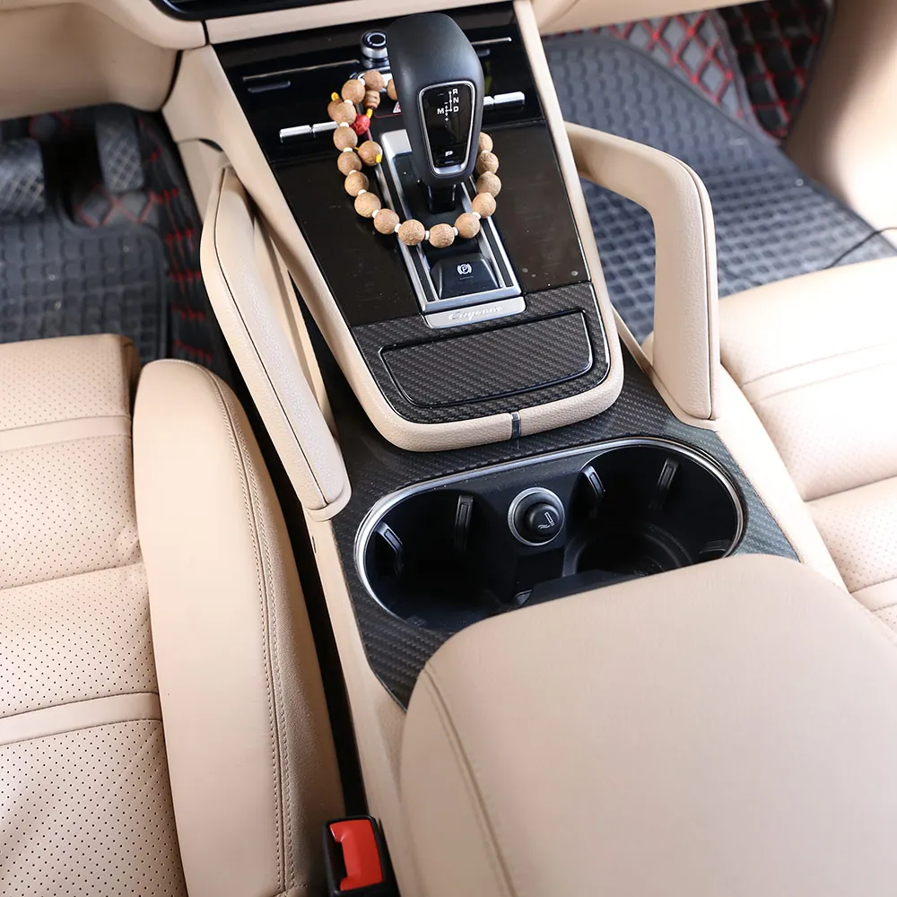 JH Carbon Fiber Center console Cup Hole Frame Trim Cover For Porsche Cayenne 2018-2019