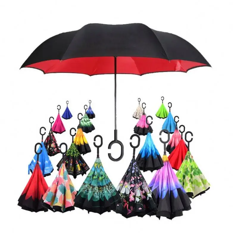 Wholesale Automatic Car Outdoor Double Layer Folding Reverse Inverted Umbrella With C Handle