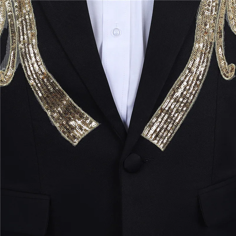 Men Classic Black Gold Sequins Suit Coat Latest Design Singers Perform Stage Jacket Dinner Party Wedding Costume Homme