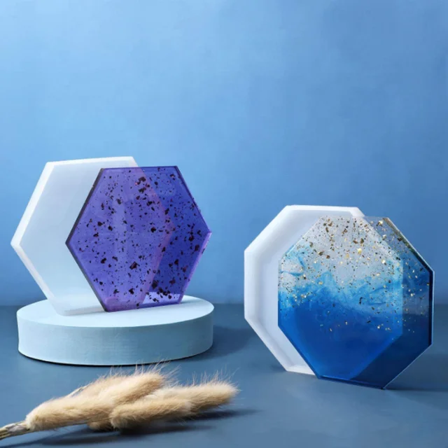 DLR135 Wholesale  7*2.8cm High mirror table decoration epoxy glue mold octagon coaster silicone epoxy resin molds