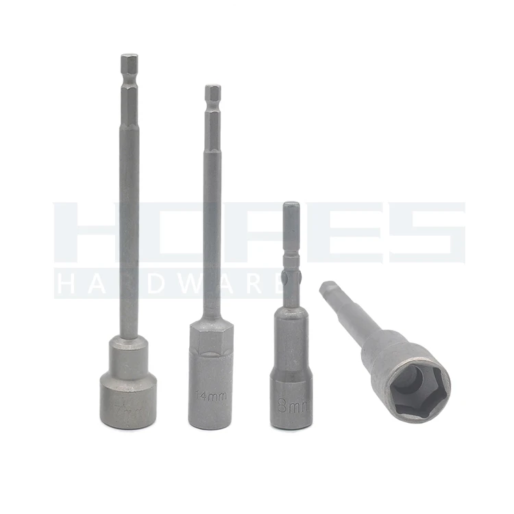 Custom service S2 hexagon socket Nut screwdriver bits 1/4 3/8 5/16 5mm to 19mm quick release shank 42 to 200mm extra length