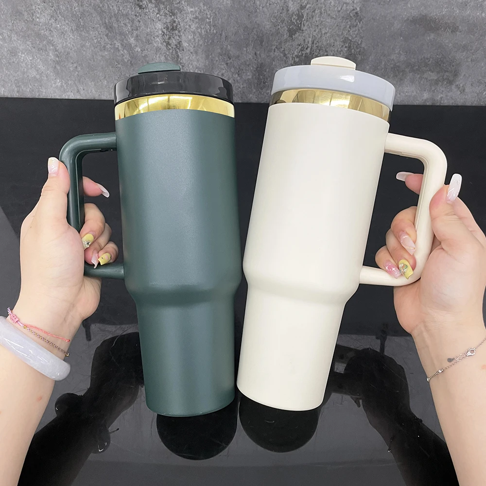 Christmas Style Mirror Gold Plated 40oz Powder Coated Mug For Laser Engraving Double Walled Stainless Steel Water Bottle