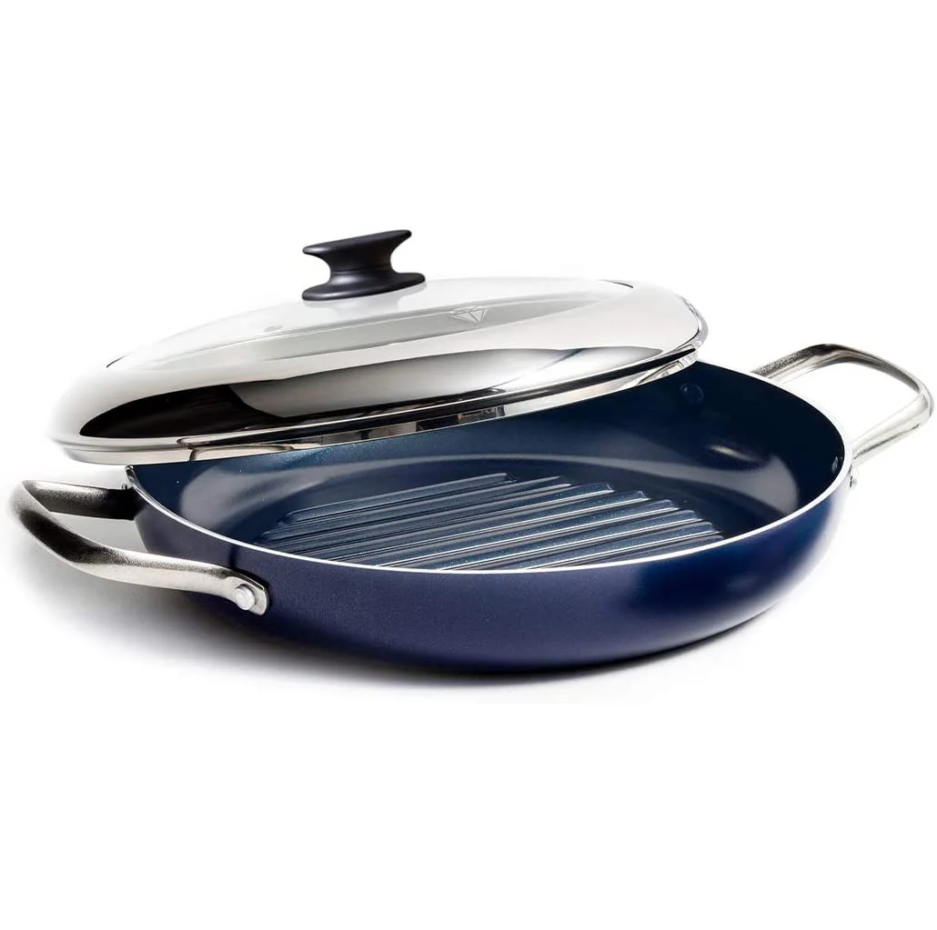 Kitchen BBQ High Quality Non Stick Aluminum Ceramic Coating Grill Pan Stick Pan with Lid