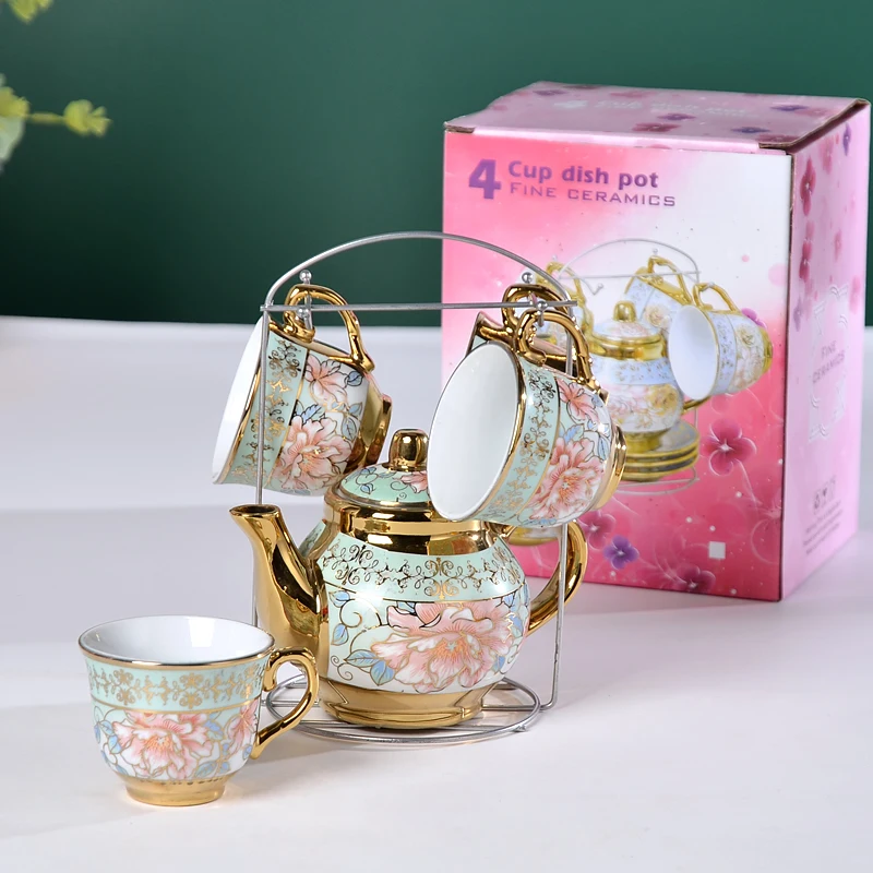 Luxury  Porcelain Coffee Tea Set Gold Decor Ceramic Tea Pot and Cup Five set European style coffee tea sets