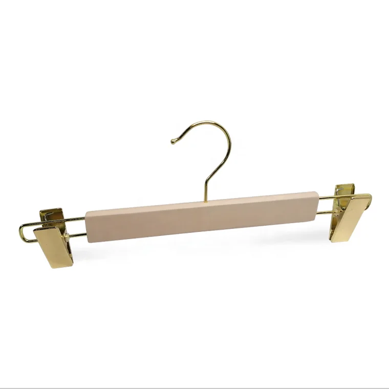 Customized White trousers hanger with golden hook and clips for fashion brands