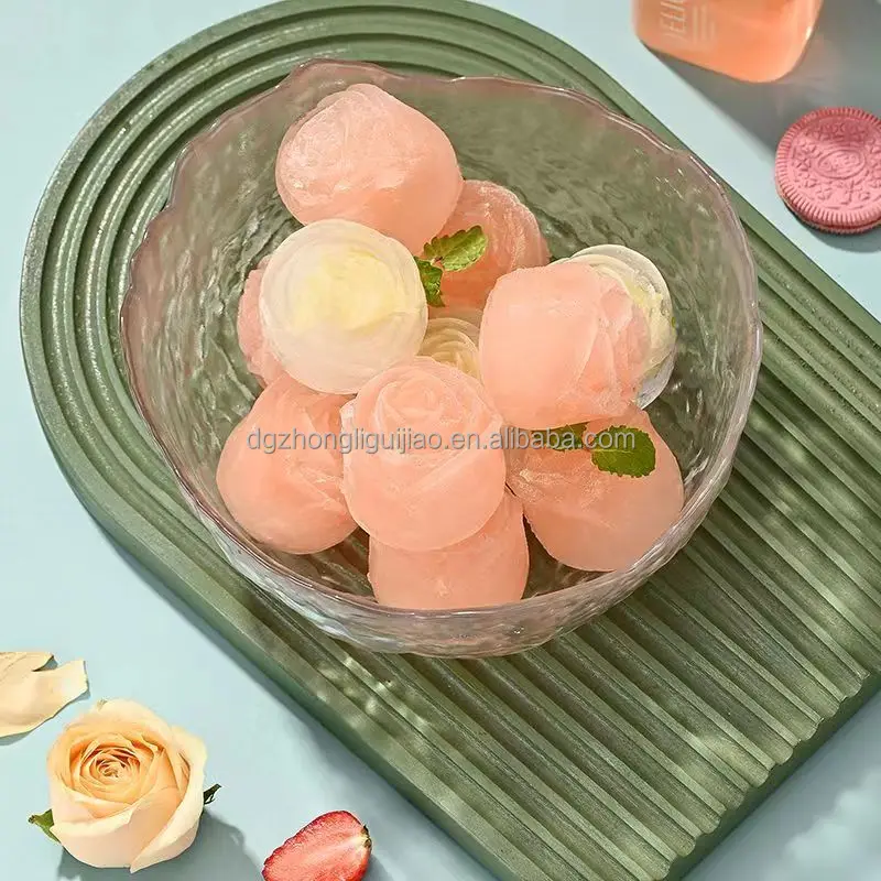 Wholesale Custom 3D Food Grade Easy to Release Home Commercial Party Rose Shaped  Ice Cube Candle Mold Silicone Ice Tray Mold