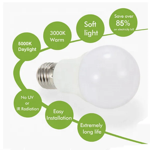 High Quality Lamp e27 Base 220v Led Light B22 Good Driver 3w 5w 9w 12w 15w 18w A60 Plastic Skd Led Bulb