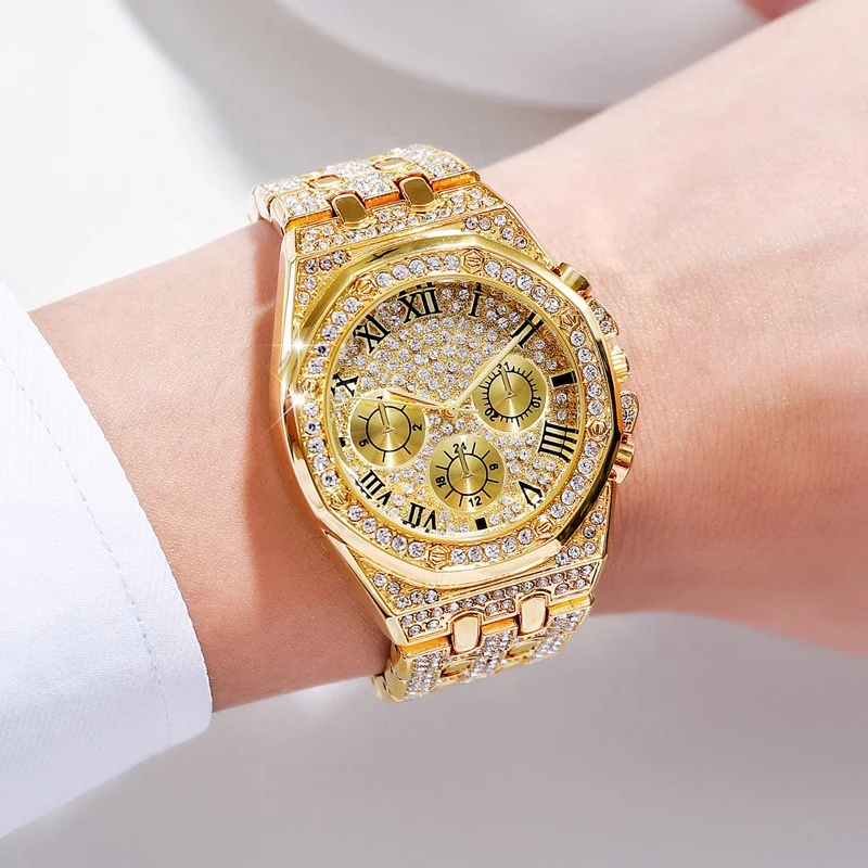 Высокого качества Трендовое в стиле «хип-хоп» Bling часы класса люкс на заказ кварцевые золотые с бриллиантами для мужчин Reloj De