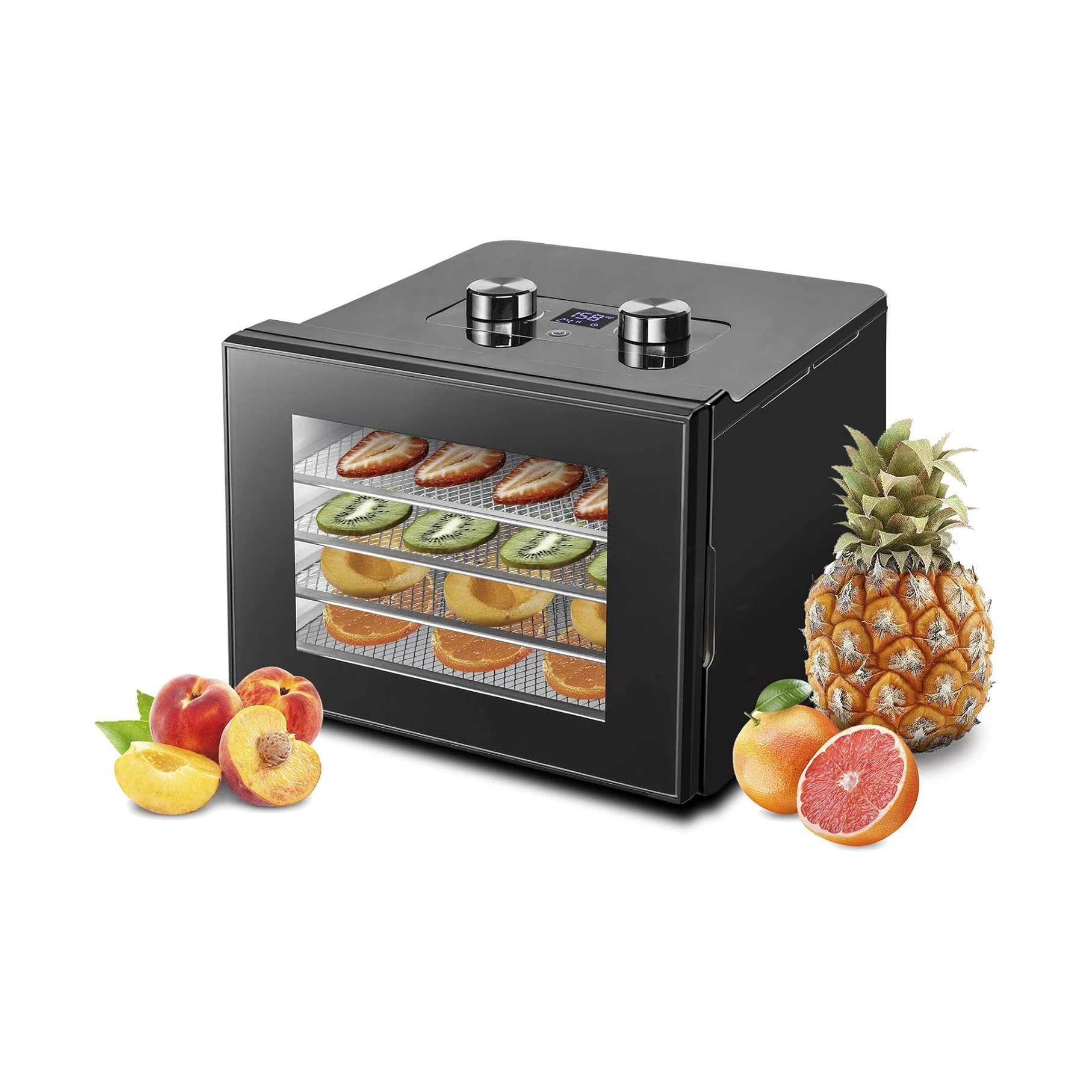 Adjustable Temperature Household Food Dehydrator with Stainless Steel Trays for Jerky Herbs Fruit Veggies Snacks Preparation