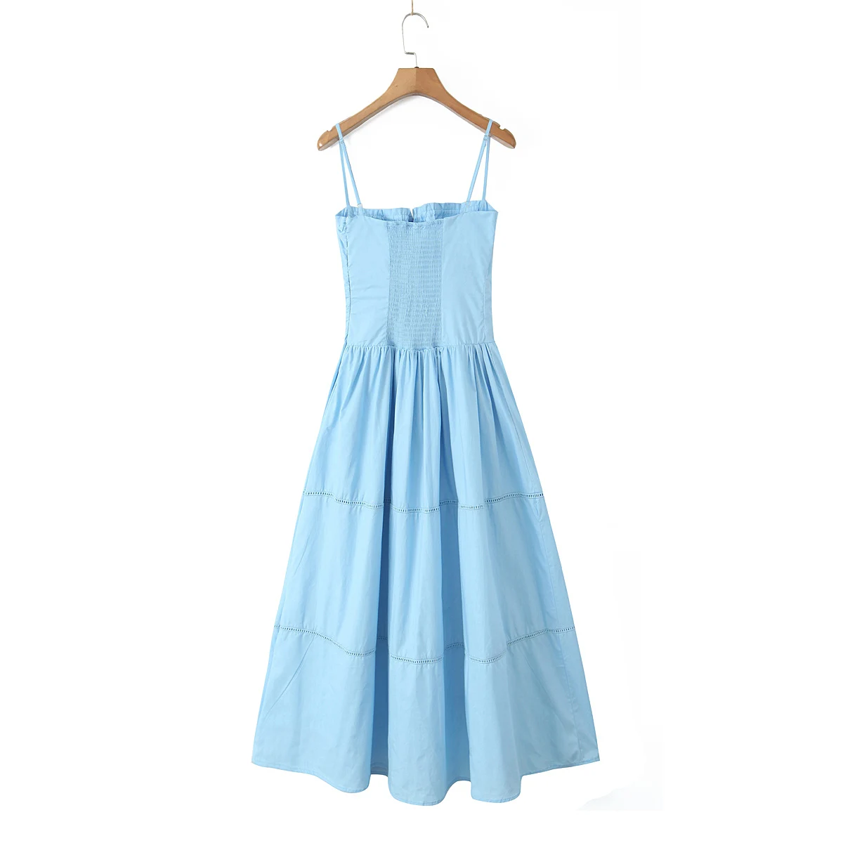 2 colorway spaghetti strap solid color buttons up front lace up casual cotton long slip dress for women