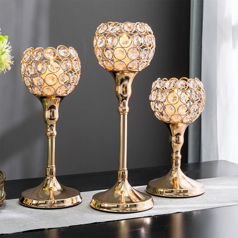 European Metal Candle Holder Glass Handicraft Golden Candlesticks Modern Home Decor Wedding Centerpieces Center Table Room Decor