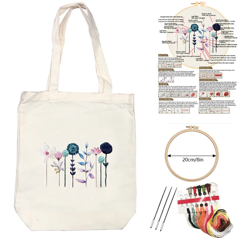 DIY Canvas Tote Bag Embroidery kit Flower Pattern Handbag Embroidery Making Kit for Beginners Canvas Bag Cross Stitch Kits
