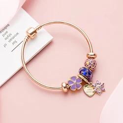 New design Custom High Quality 24k gold plated charm Beaded Bracelet beaded bangle for girl Gift