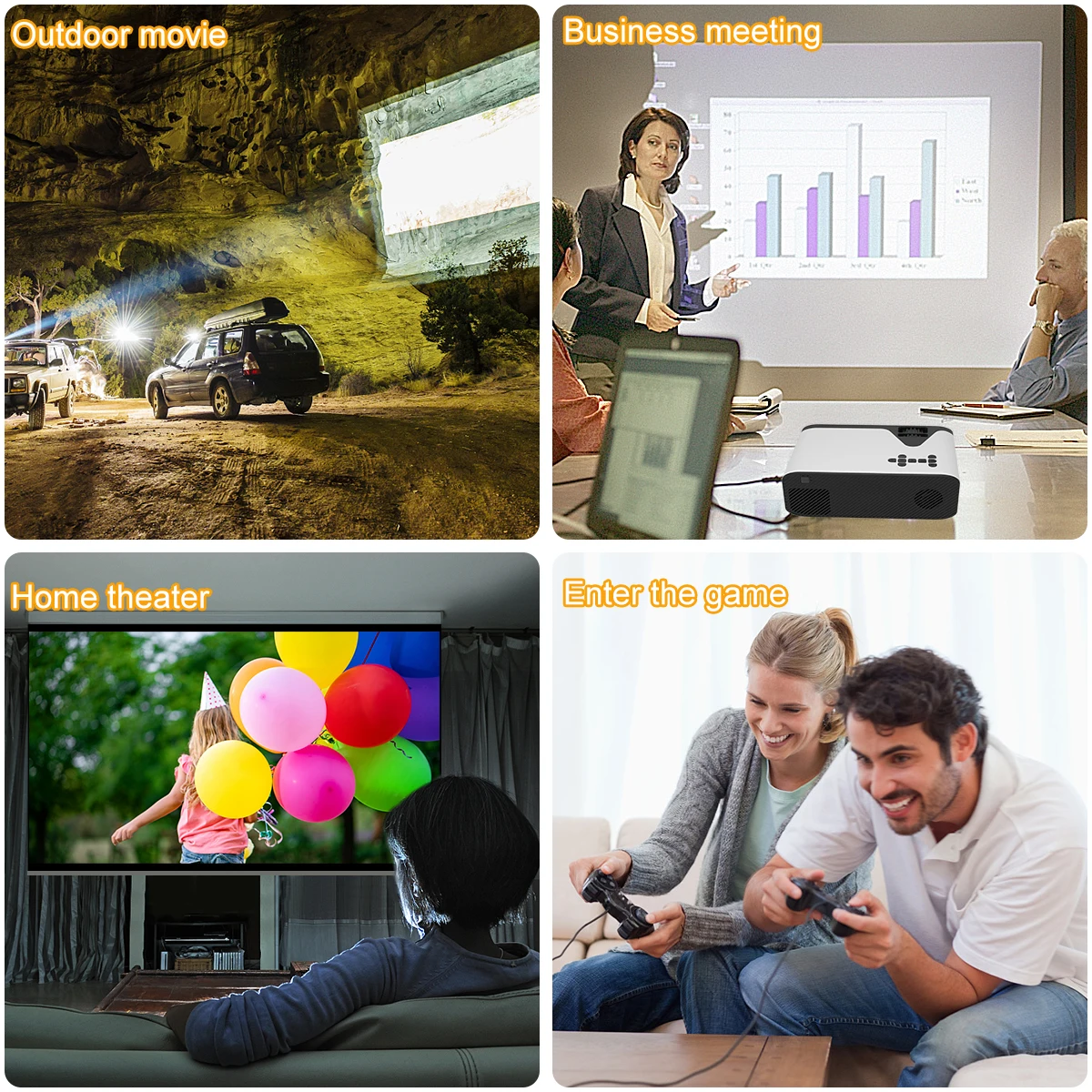  [Original factory] Mini Portable Home Cinema Projector 1080P Built in Speakers Video Proyector LED Full HD 4K