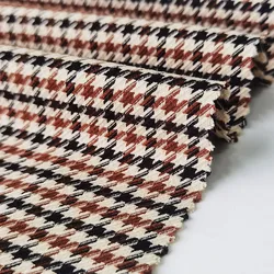 Customized suit fabric yarn dyed tweed style polyester rayon spandex houndstooth tr check plaid fabric
