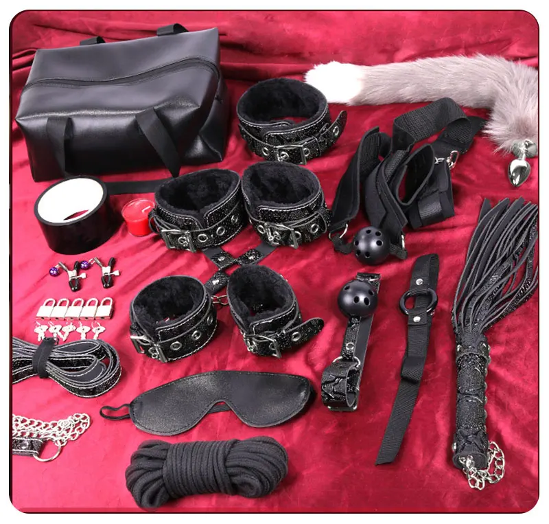 
18 pcs/set Genuine Leather Bondage Strap Kit ,SM Slave Game Bdsm Chain Handcuffs High-end Sex Toys 