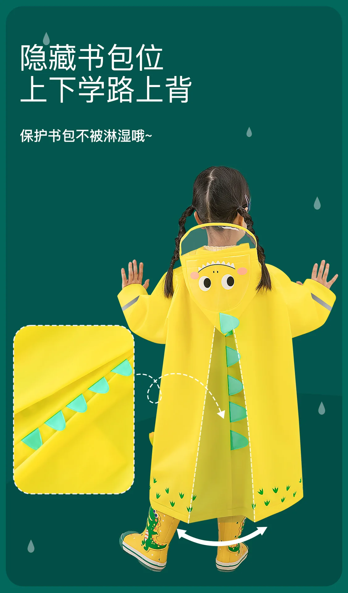 Raincoat for Children Cartoon Cute Rain Poncho with Hoods