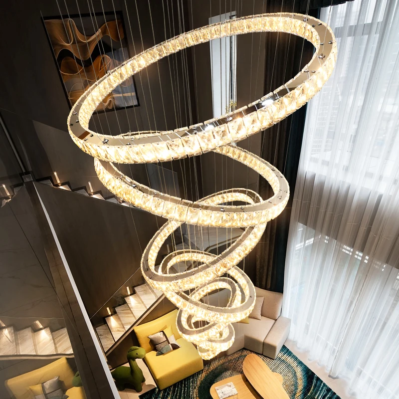 2024 Contemporary Hanging Decorative Ceiling Pendant Lights  Modern Design Circle Ring  Long Led Chandeliers For Vila Hotel