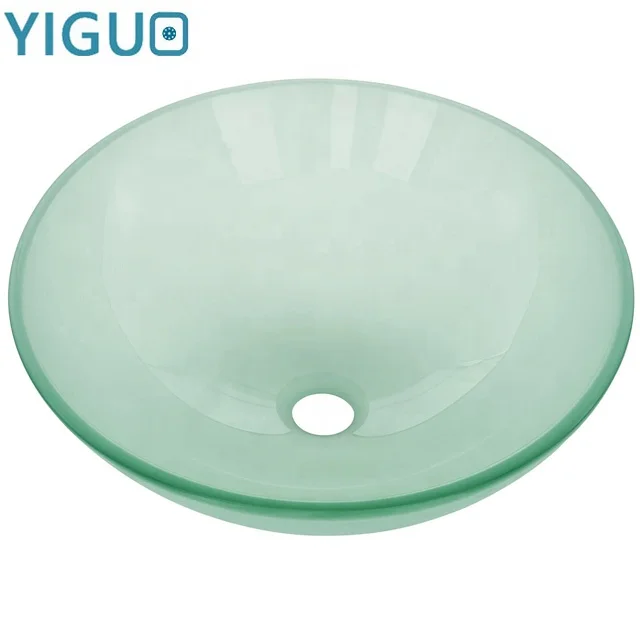 Quality above counter installation type single bowl round bowl shape tempered glass hand wash bathroom vessel sink