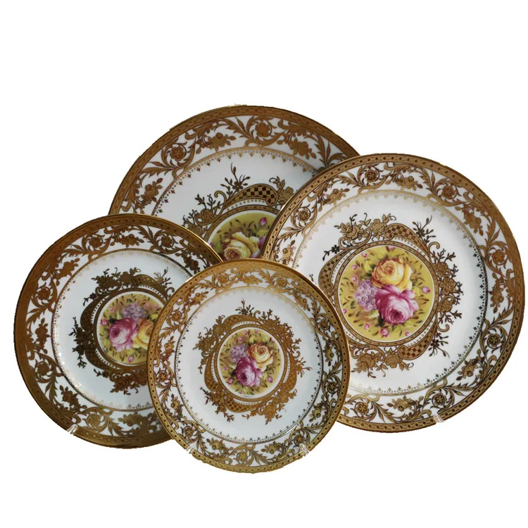 
Ceramic Plate Round Dishes Creative Gold Flower Plate Household Tableware Dinner Plates Dessert Plate 
