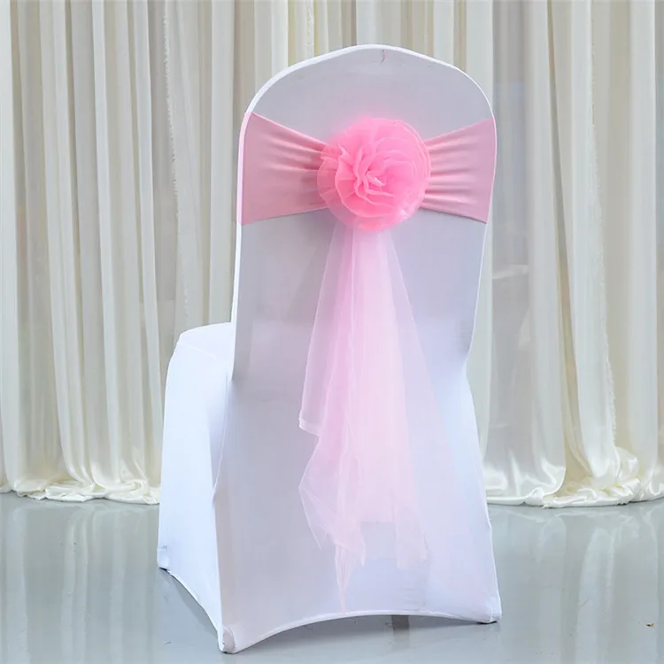 Elastic Chiffon Bows Chair Band Organza Chair Cover Wedding Decorative Pre Tied Spandex Chair Sash