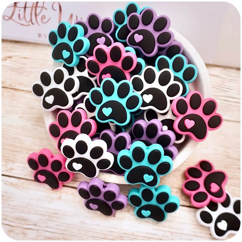 Wholesale BPA Free Cartoon Dog Paws Series Baby Teething Bead Custom Silicone Focal Beads for Handmade Pen Jewelry Making