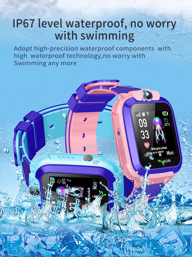 Q12B Kids Watch 1.44 inch Screen Smartwatch GPS LBS Tracking Mobile Watch Ip67 Waterproof Camer Smart Watch For Kids Child