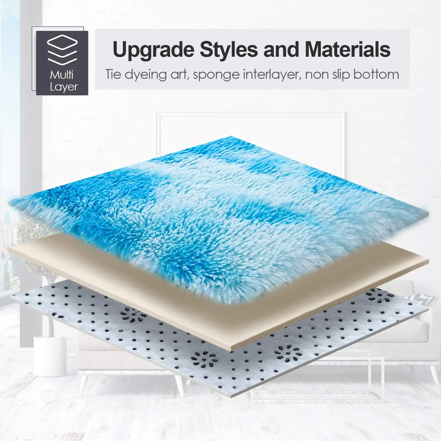 Furry Carpet Tie-Dyed Soft Area Rug Fuzzy Indoor Faux Fur Rugs for Living Room Bedroom Nursery Girls Room Decor Kids Playroom