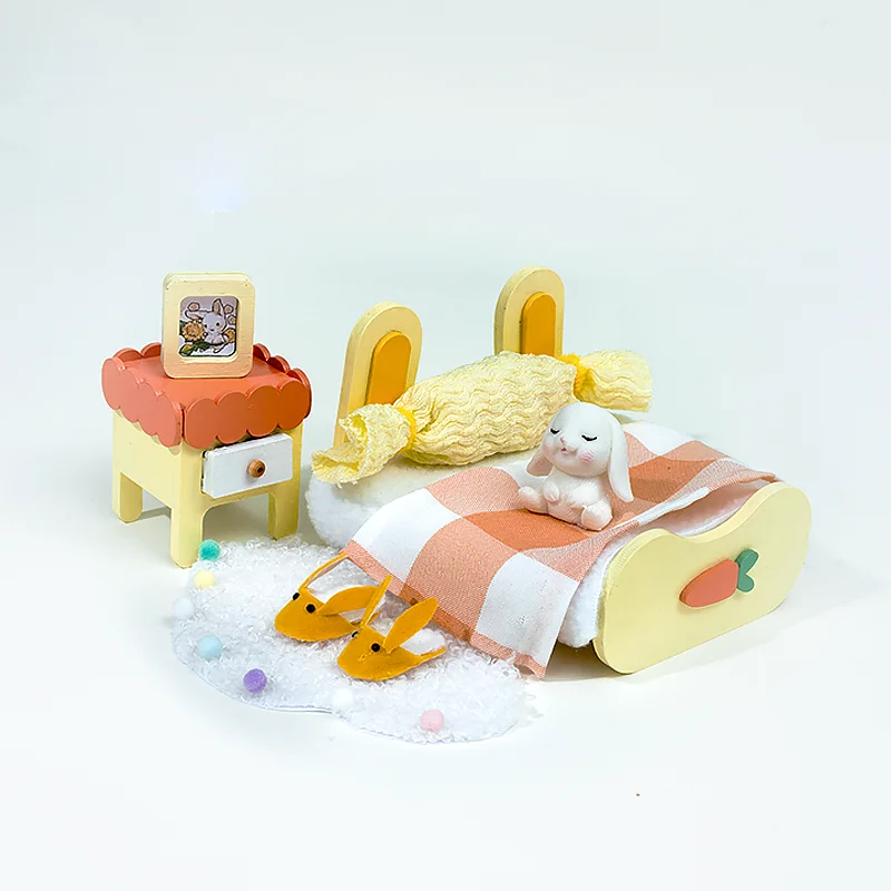 1:12 Dollhouse Miniature Bedroom Furniture Wooden Bed set For Doll House Accessories