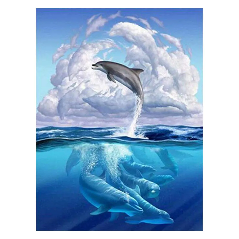 Dolphins Jumping Pictures Diamond Painting Mosaic Arts Embroidery Round Full Painting DP508