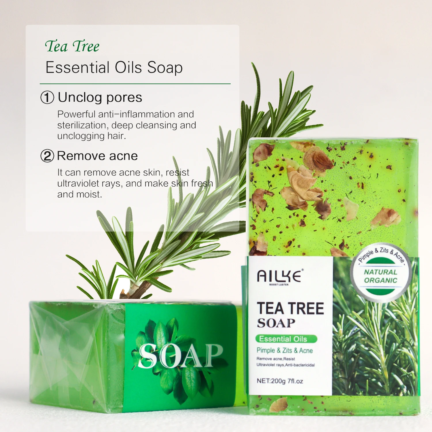 ailke Tea Tree Soap Glycerin Base Skin Lightening Face Remove Acne Body Bathing Whitening Soap