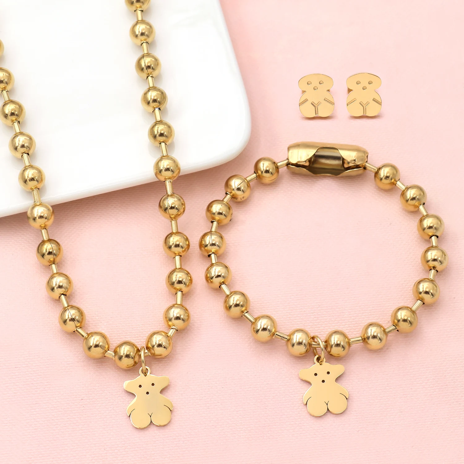 Fashion Spanish Heart Key Lock 8mm Beads Bracelets Bear Jewelry High Quality Chain Bangles Factory Wholesale