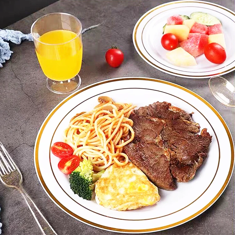 Набор посуды из 350 предметов пластиковая посуда с золотым ободом для свадьбы