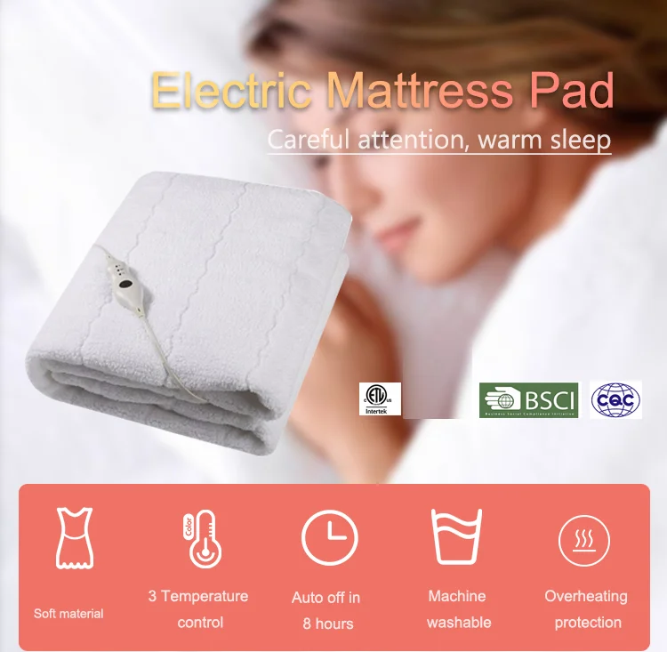 Shu velveteen sherpa fleece 8 hours auto off comfortable electric heated mattress pad blanket