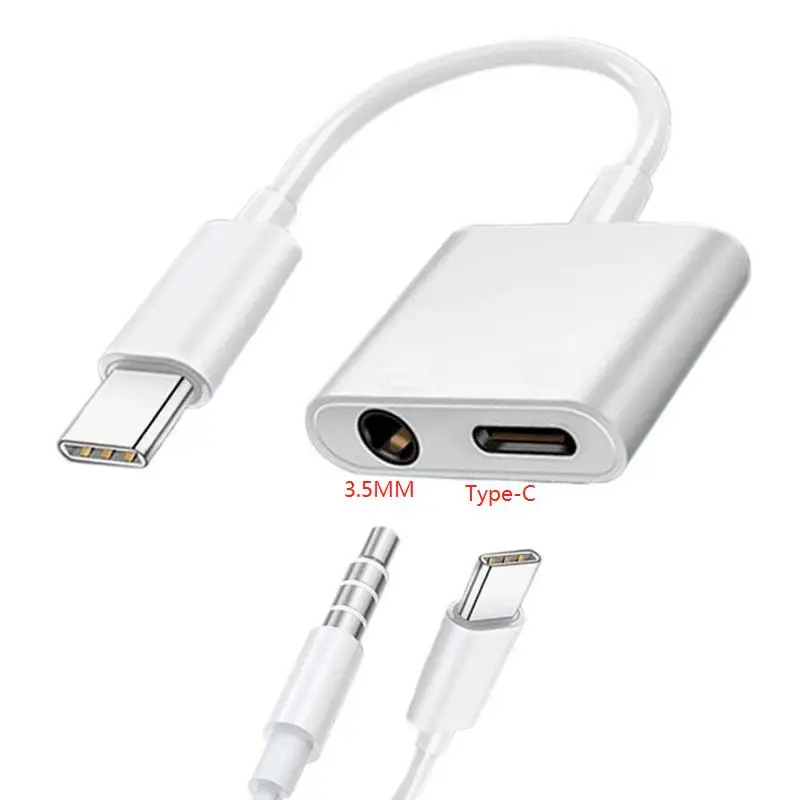 Headphone Audio Jack 2 in 1 Type C AUX 3.5mm Dual Adapter Convert Splitter for iphone earphones