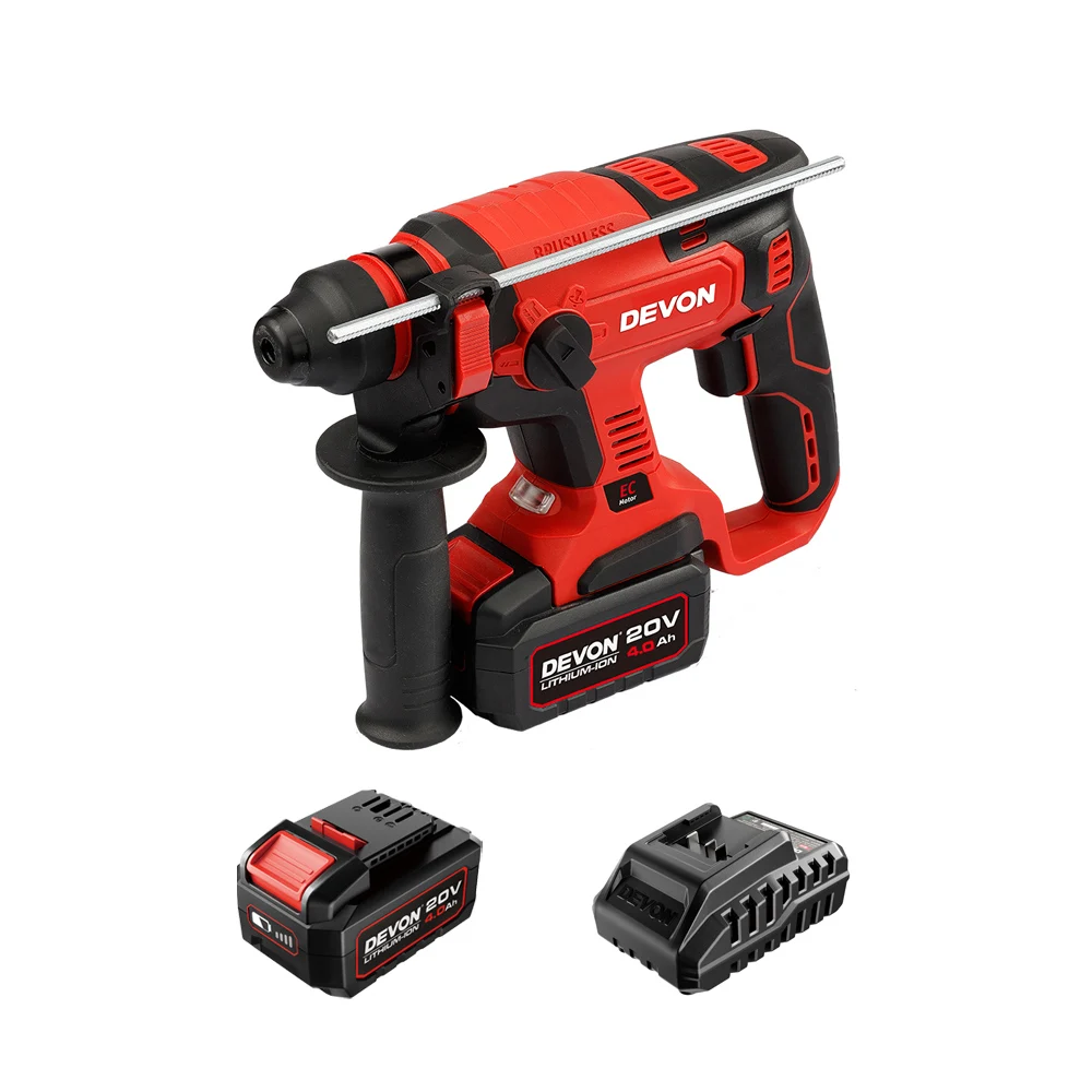 DEVON 20V Rechargeable Lithium Battery Brushless 1400r/min 1.7J SDS-plus Cordless Rotary Hammer drill 22mm